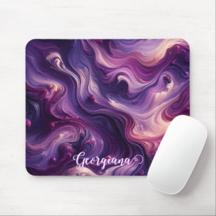 Custom Name Vibrant Purple Poured Paint Effect Mouse Pad