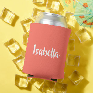 Custom name vibrant vivid coral minimalist can cooler