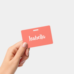 Custom name vibrant vivid coral minimalist ID badge