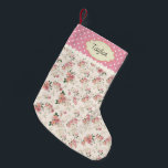 Custom Name Victorian Vintage Rose Small Christmas Stocking<br><div class="desc">This stocking features a vintage shabby chic cottage rose design on both the front and back. There is a place for personalisation on the top where you can find pink and white polka dots.</div>