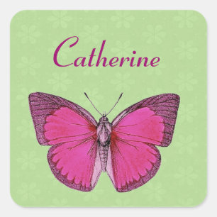 Custom Name Vintage Butterfly Coloured Background Square Sticker
