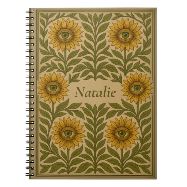 Custom Name Vintage Eye Sunflower Floral Notebook (Front)