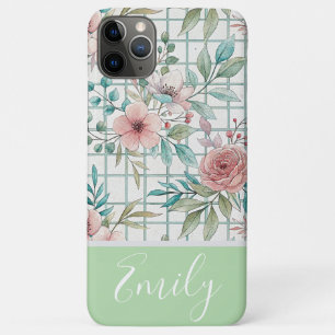 Custom Name Vintage Floral Grid Case-Mate iPhone Case
