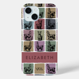 Custom Name Vintage Llama Alpaca Floral Personal iPhone 15 Case