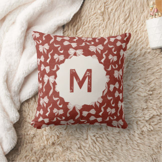Custom Name Vintage Ribbon & Bows (Cream Red) Cushion