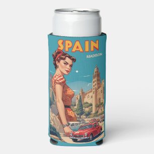 Custom Name Vintage Spain Seltzer Can Cooler