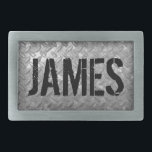 Custom name vintage steel plate metal belt buckles<br><div class="desc">Custom name belt buckles with vintage steel plate background texture and grungy typography. Custom beltbuckles for men, women and kids. Available in oval and square shape. Western cowboy style fashion accessories. Masculine design with metal look design. Add your own personalised name or monogram initial letters. Cool manly gift idea for...</div>