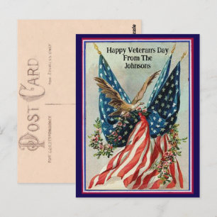 Custom Name Vintage Veteran's Day Patriotic Flag Postcard