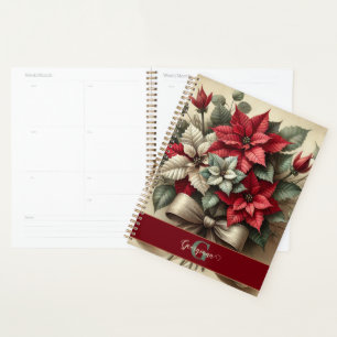 Custom Name Vintage Watercolor Poinsettia Bouquet Planner