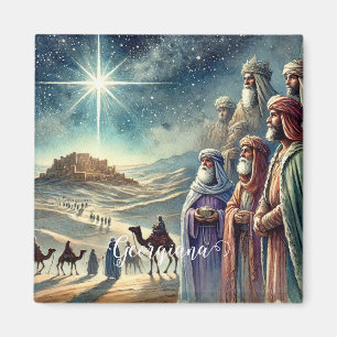 Custom Name Vintage Watercolor Three Wise Men Magnet