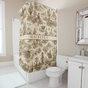 Custom Name Vintage Western Desert Toile Pattern Shower Curtain