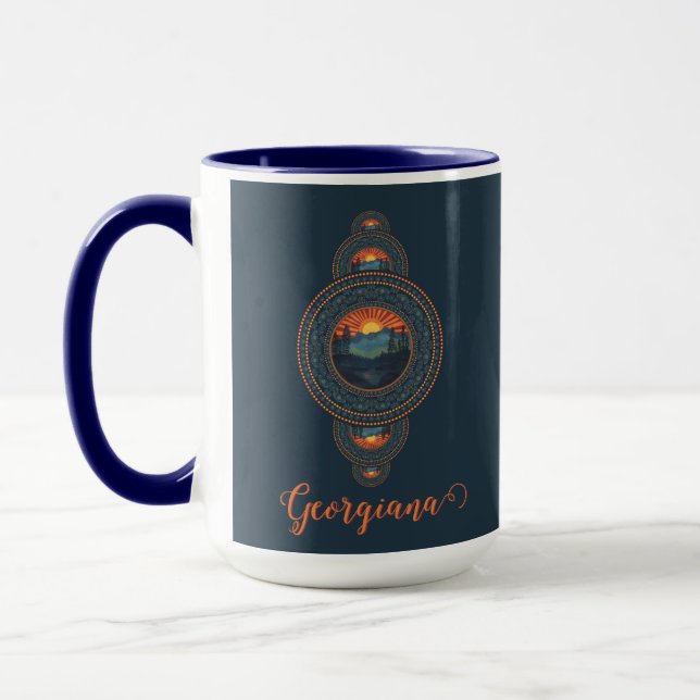 Custom Name Vintage Wilderness Ornamental Mandala Mug (Left)