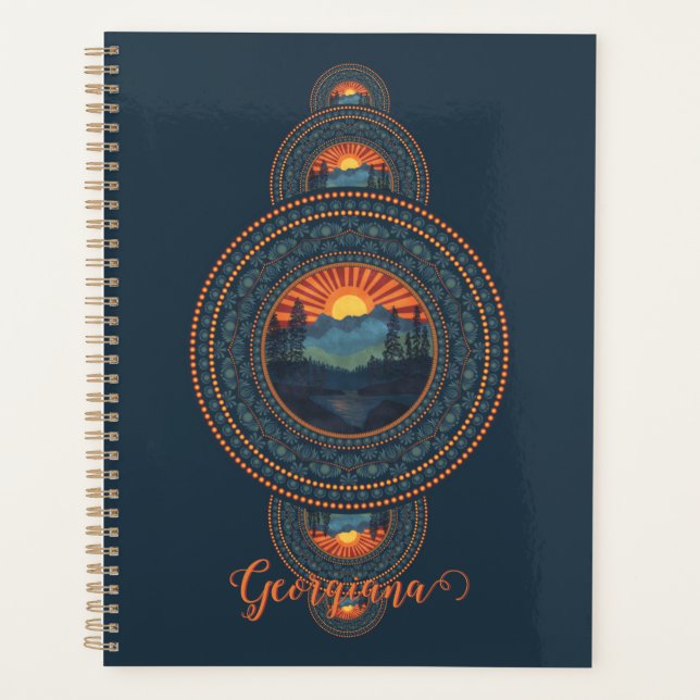 Custom Name Vintage Wilderness Ornamental Mandala Planner (Front)