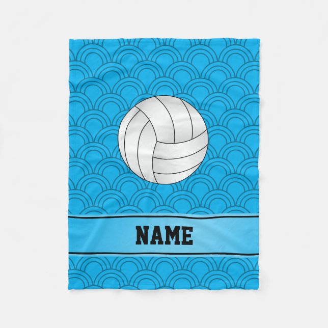 Custom name volleyball sky blue half circles fleece blanket (Front)
