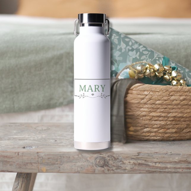 Custom Name Water Bottle with Sage Green Lettering (Creator Uploaded)