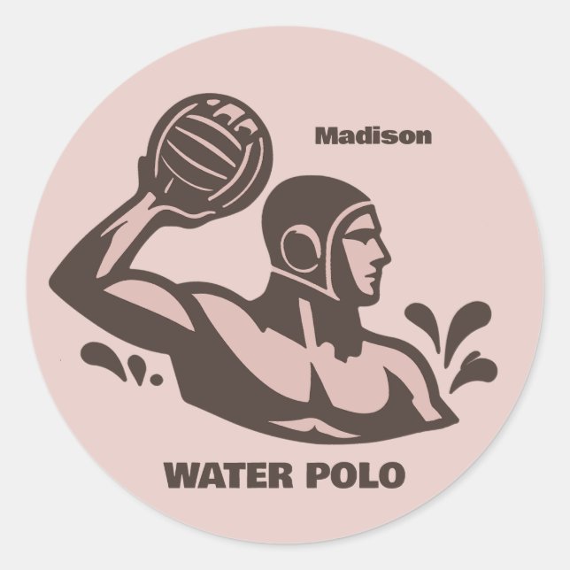 Custom Name Water Polo Classic Round Sticker (Front)
