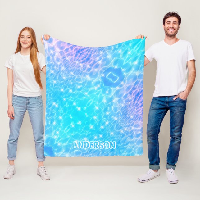Custom name water ripple water texture modern chic fleece blanket (In Situ)