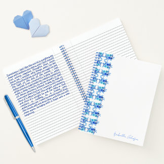Custom Name Watercolor Blue Floral Notebook