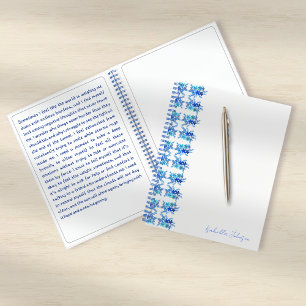 Custom Name Watercolor Blue Floral Notebook 