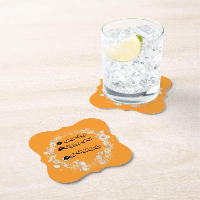 Custom Name Watercolor Bunny Easter Party Paper Coaster (Insitu)