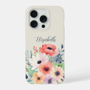 Custom Name Watercolor Floral Anemone iPhone 15 Pro Case