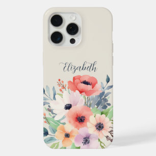 Custom Name Watercolor Floral Anemone iPhone 15 Pro Max Case