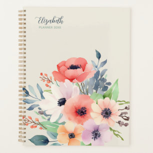 Custom Name Watercolor Floral Anemone Planner