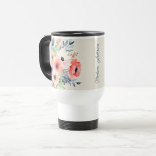 Custom Name Watercolor Floral Anemone Travel Mug