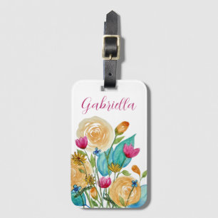 Custom Name Watercolor Flowers Luggage Tag