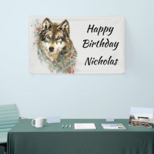 Custom Name Watercolor Gray Wolf Logo Wolves  Banner