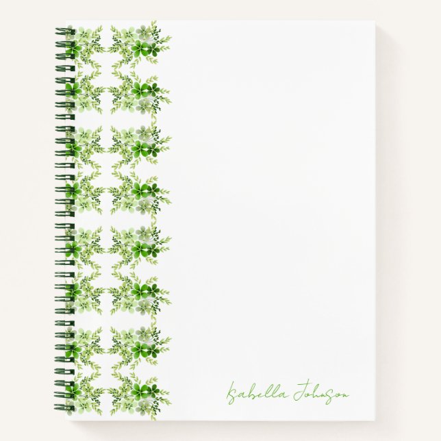 Custom Name Watercolor green Floral Notebook  (Front)