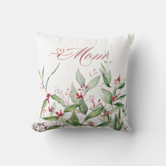 Custom Name Watercolor Greenery Pillow Cover  (Front)