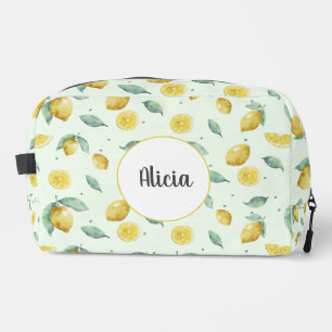 Custom name watercolor lemons dopp kit