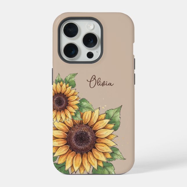Custom Name Watercolor Sunflower Rustic iPhone Case (Back)
