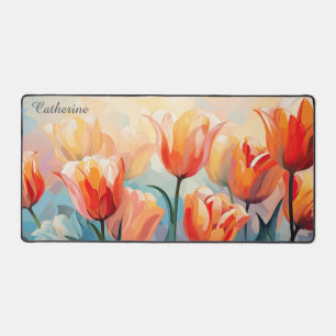 Custom Name Watercolor Tulips Desk Mat
