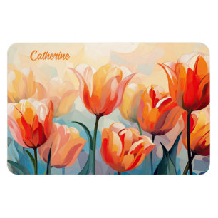 Custom Name Watercolor Tulips Magnet