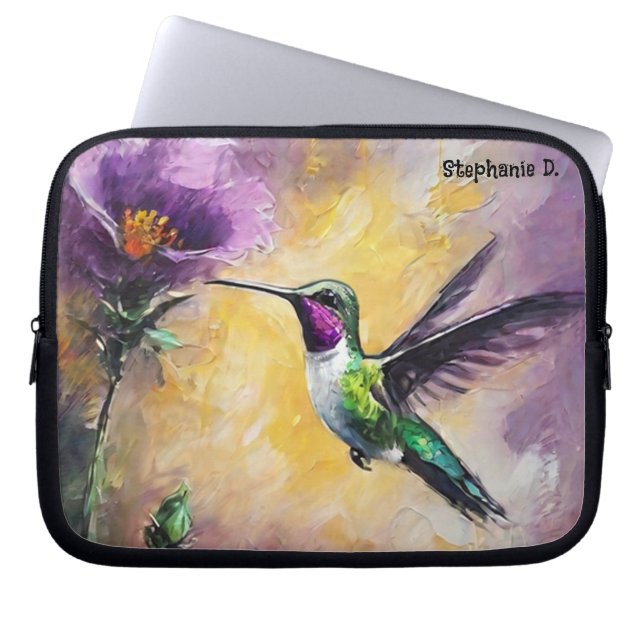 Custom Name Watercolors Hummingbird Laptop Sleeve (Front)