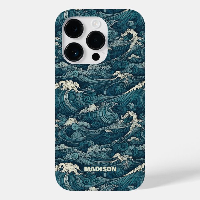Custom Name Waves Pattern Case-Mate iPhone Case (Back)