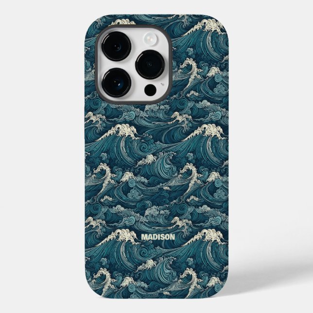 Custom Name Waves Pattern Case-Mate iPhone Case (Back)