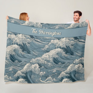 Custom Name Waves Pattern Fleece Blanket