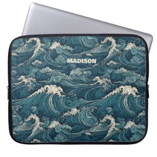 Custom Name Waves Pattern Laptop Sleeve