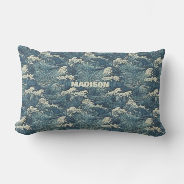 Custom Name Waves Pattern Lumbar Cushion (Front)