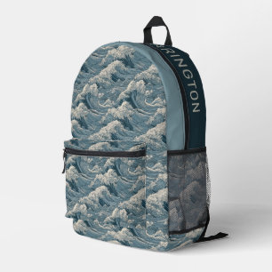 Custom Name Waves Pattern Printed Backpack