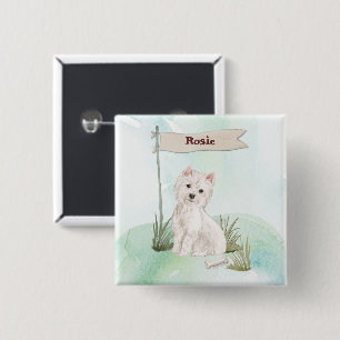 Custom Name Westie Pet Dog 15 Cm Square Badge