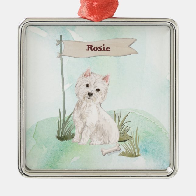 Custom Name Westie Pet Dog Metal Tree Decoration (Front)