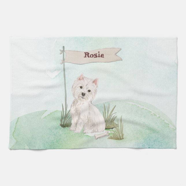 Custom Name Westie Pet Dog Tea Towel (Horizontal)