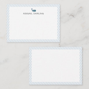 Custom Name Whale Blue and White Stripe Nautical Card