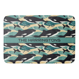 Custom Name Whales Pattern Bath Mat