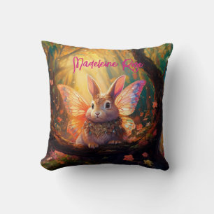 Custom Name Whimsical bunny enchanted forest Cushion