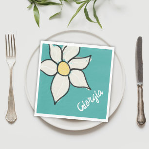 Custom Name Whimsical Daisy Floral Baby Shower Napkin